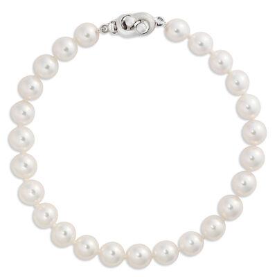 7-Inch Akoya Pearl Bracelet, 18K White Gold With 6 x 6.5mm Pearls