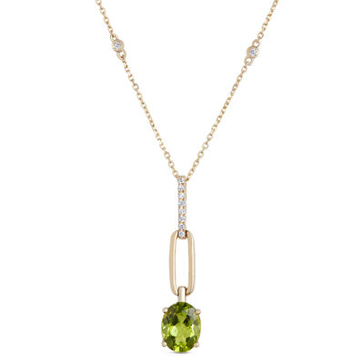 Oval Peridot Pendant Necklace, 14K Yellow Gold