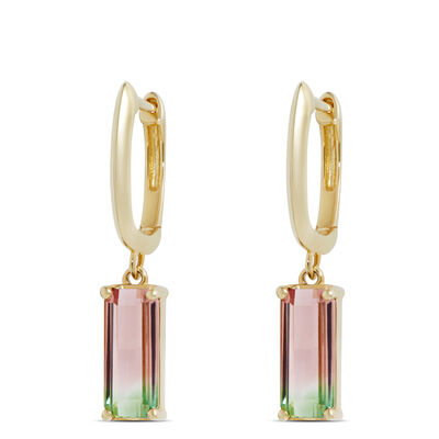 Bi-Color Tourmaline Drop Earrings in 14K Yellow Gold