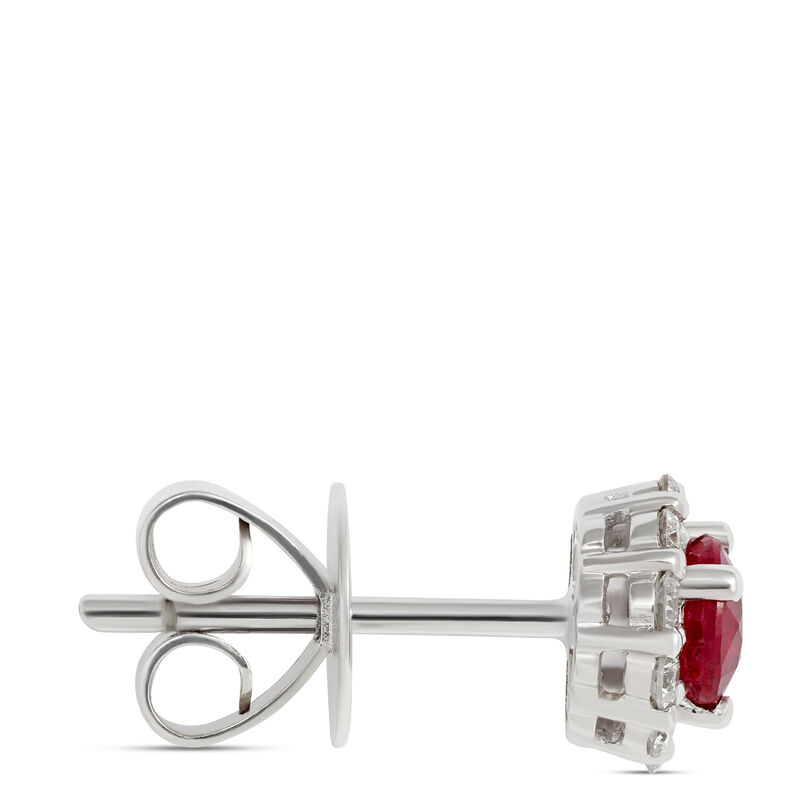 Ruby Studs with Diamond Halo, 14K White Gold image number 1