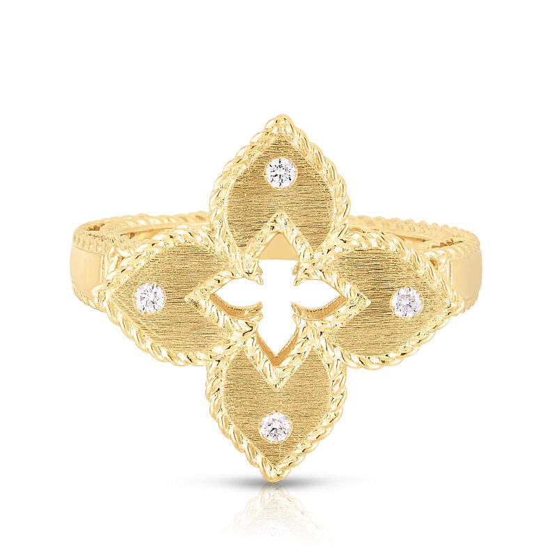 Roberto Coin Petite Venetian Princess Satin and Diamond Accent Flower Ring 18K Yellow Gold image number 0
