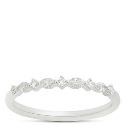 Marquise and Round Cut Diamond Band, 14K White Gold