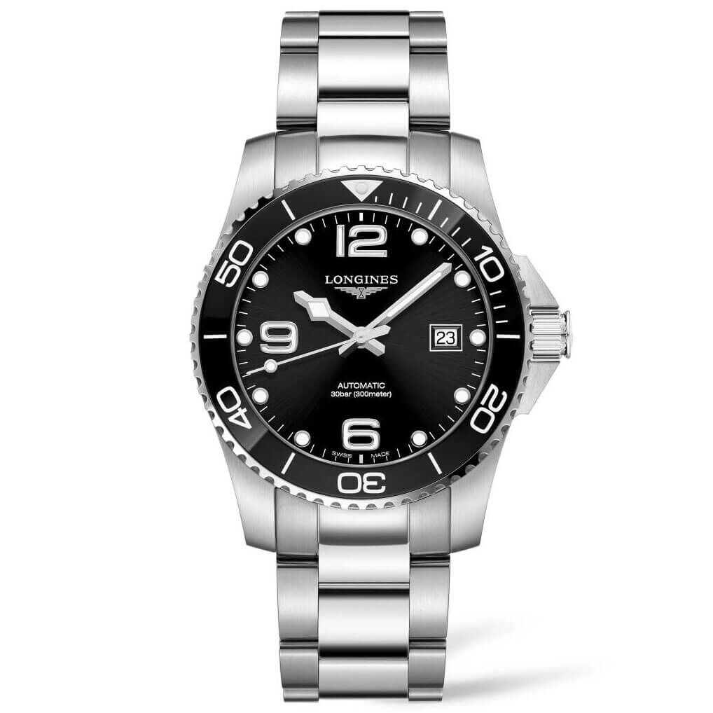 Longines HydroConquest Black Steel Automatic Date Watch 41mm