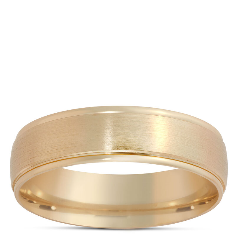 Domed Satin Step Edge Wedding Band, 14K Yellow Gold image number 0