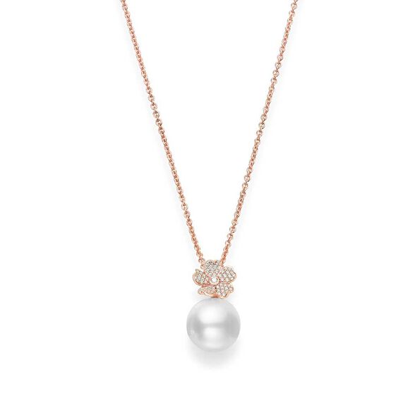 Rose Gold Mikimoto White South Sea Cultured Pearl & Diamond Cherry Blossom Necklace 18K