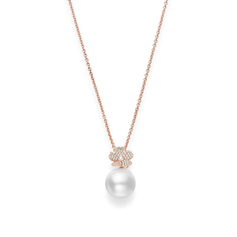 Rose Gold Mikimoto White South Sea Cultured Pearl & Diamond Cherry Blossom Necklace 18K image number 1