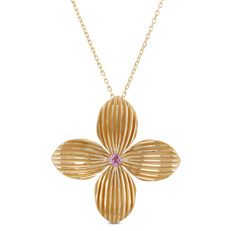 Toscano Flower Shaped Amethyst Pendant Necklace, 14K Yellow Gold image number 0
