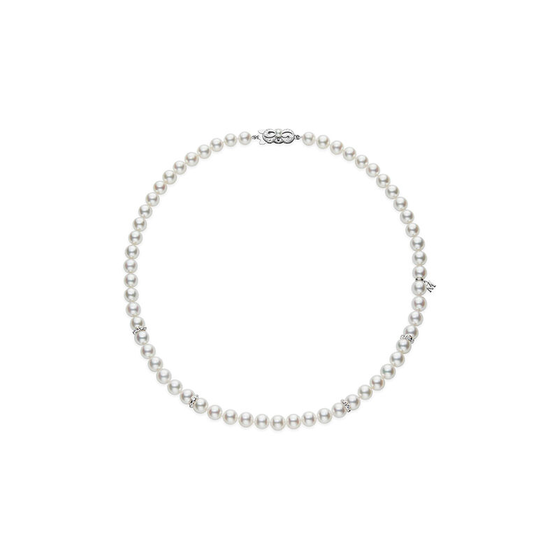 Mikimoto Akoya Cultured Pearl and Diamond Rondells Necklace, 18K White Gold image number 0