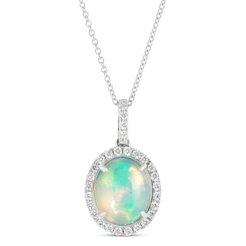 Oval Cut Opal and Diamond Pendant Necklace in 14K White Gold image number 0