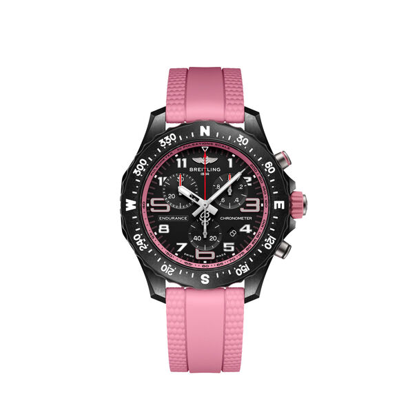 Breitling Endurance Pro Diver Black Dial Pink Rubber Strap Watch, 38mm