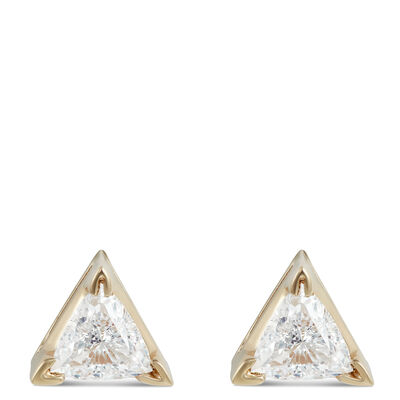 Solitaire Trillion Diamond Earrings, 14K Yellow Gold