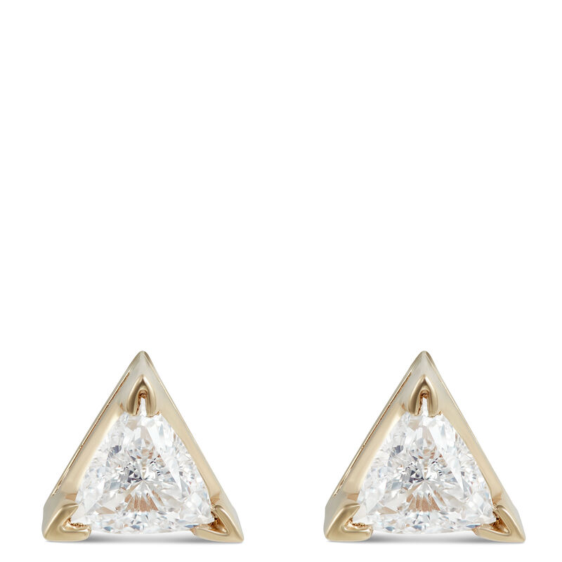 Solitaire Trillion Diamond Earrings, 14K Yellow Gold image number 0