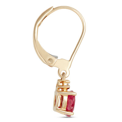 Oval Ruby and Diamond Dangle Earrings, 14K Yellow Gold