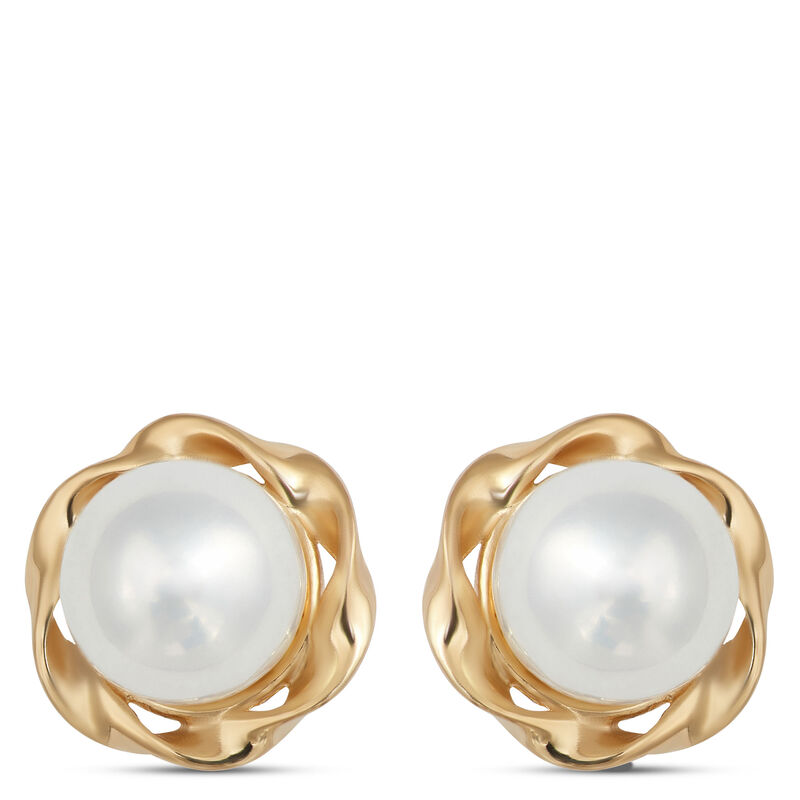 4mm Pearl Flower Shaped Studs, 14K Yellow Gold image number 0