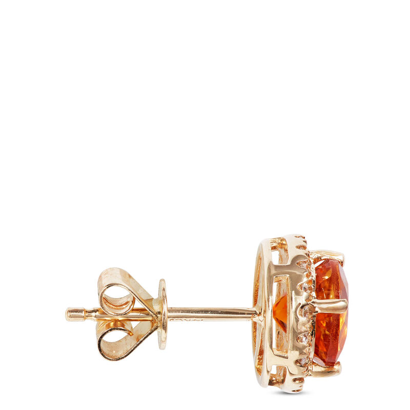 Round Cut Citrine and Diamond Halo Earrings, 14K Yellow Gold image number 1