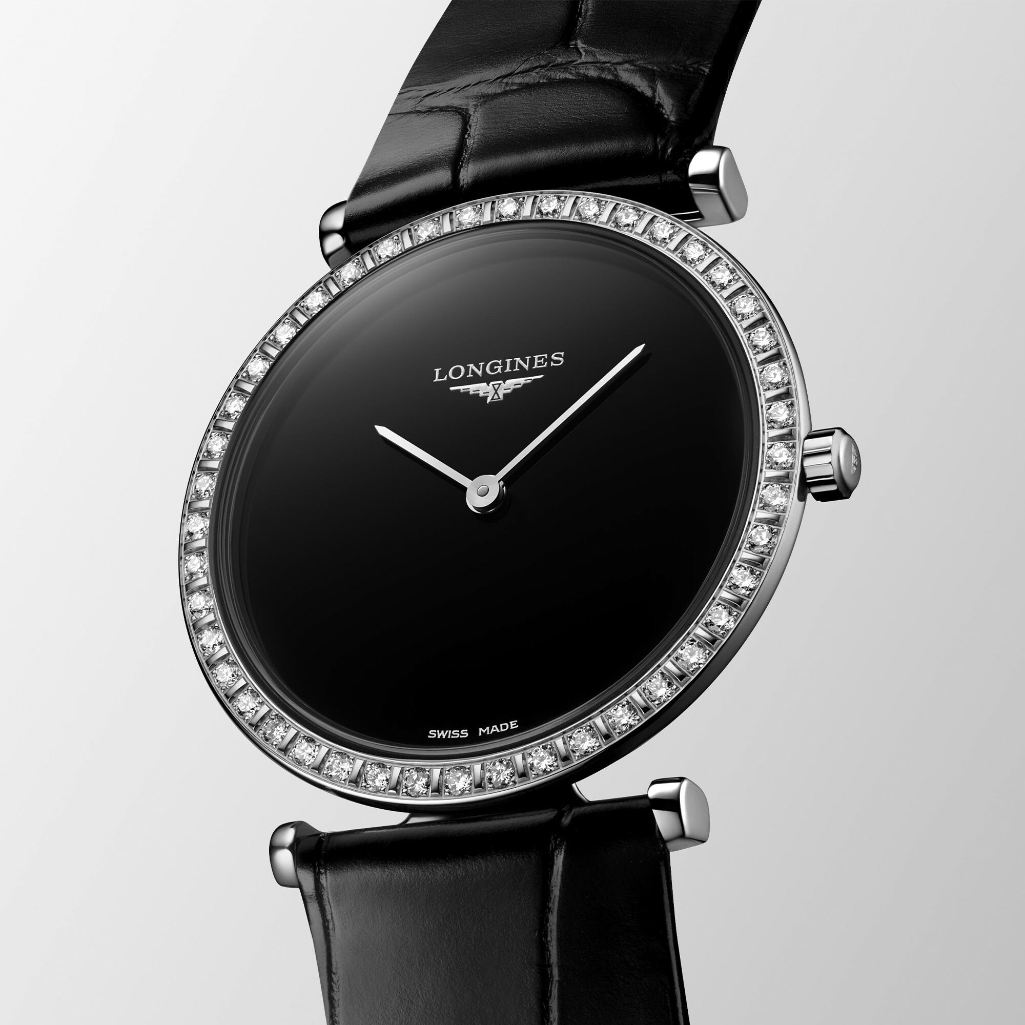 Longines La Grande Classique Ladies Black Diamond Paved Dial Watch