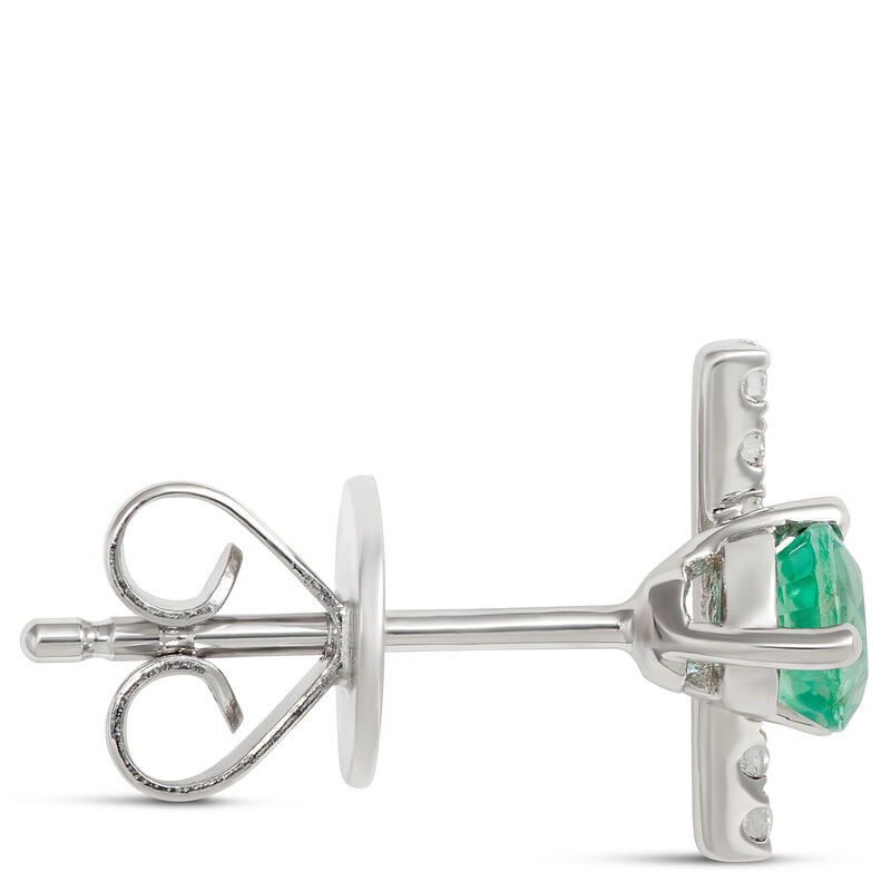 Round Emerald and Diamond Bar Earrings, 14K White Gold image number 1