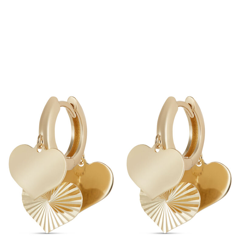 Heart Shaped Dangle Hoop Earrings in 14K Yellow Gold image number 0
