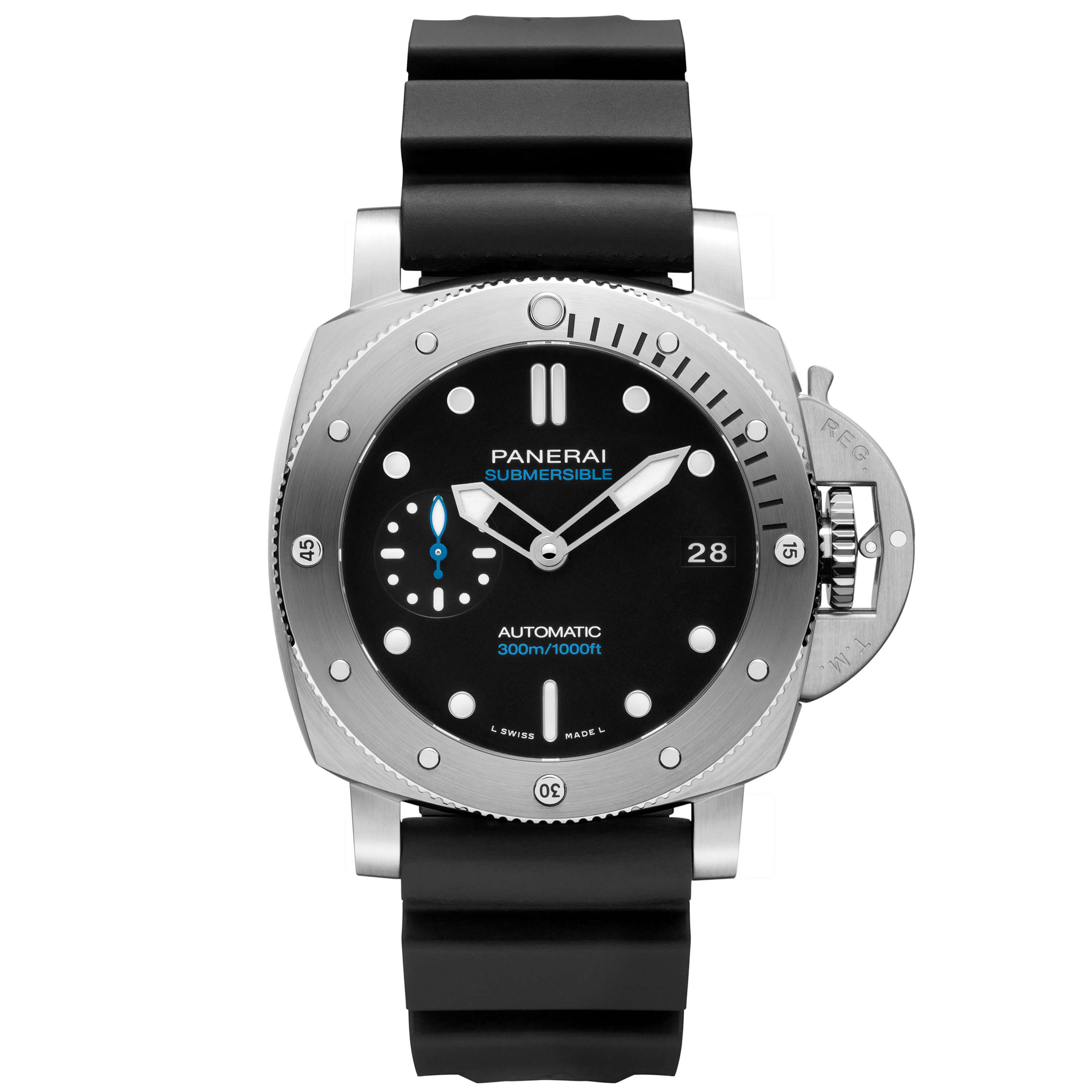 Panerai Submersible Black Dial Rubber Steel Watch 42mm