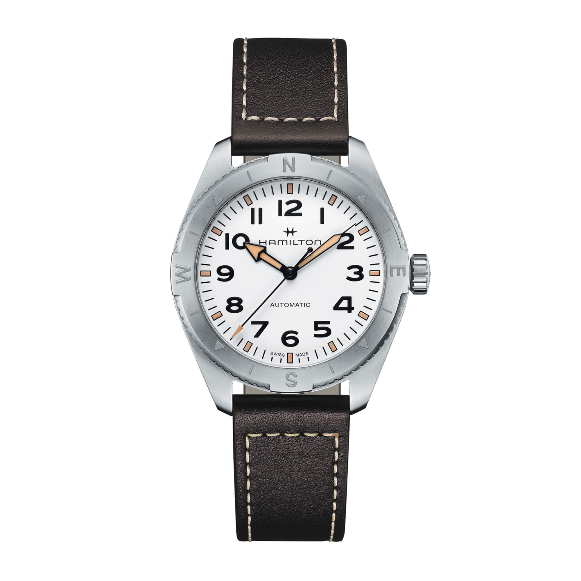 Hamilton Khaki Field Expedition Auto Watch White Dial Brown