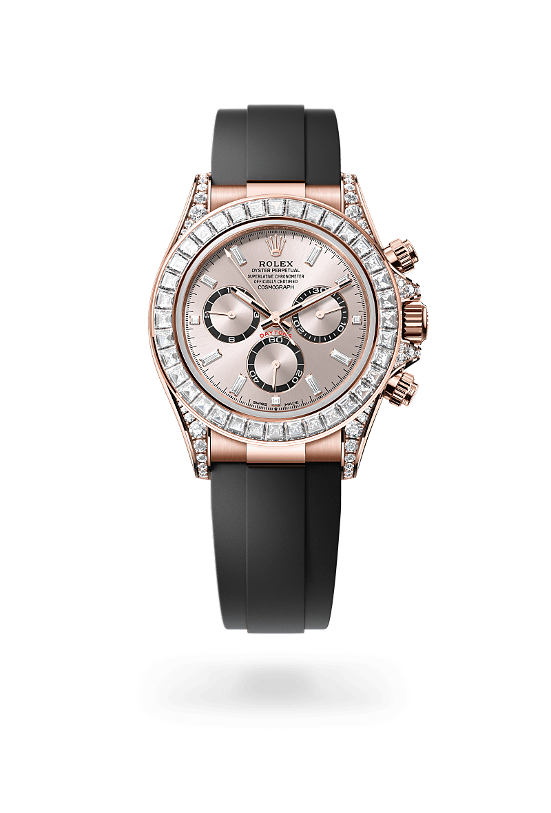 rolex cosmograph daytona in 18 kt everose gold with lugs set
                with diamonds, m126535tbr-0002 - ben bridge