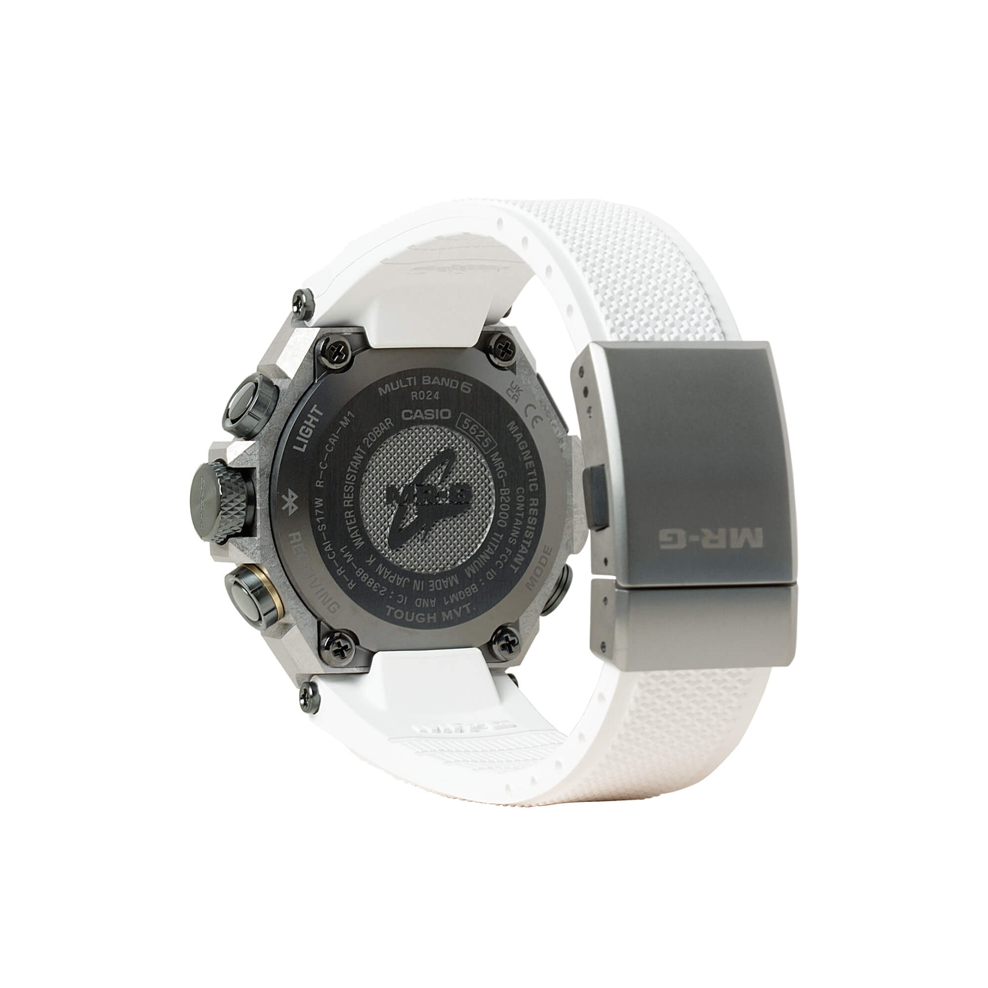 G-Shock MR-G Chronograph Watch Black Dial White Rubber Strap 