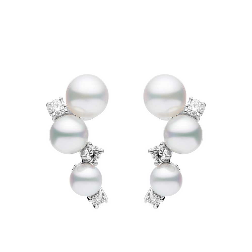 Mikimoto Akoya Cultured Pearl And Diamond Bubble Earrings 18k