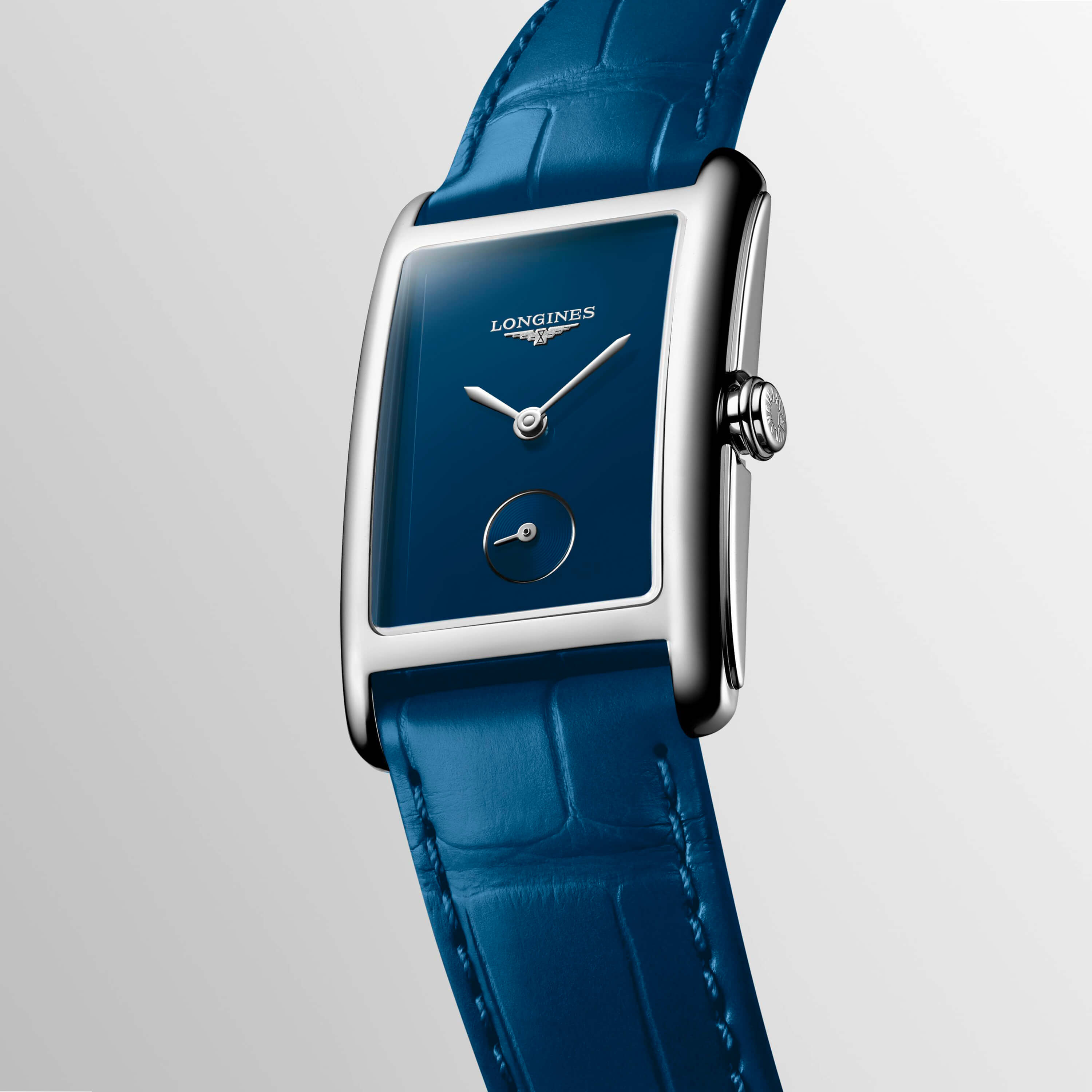 Longines DolceVita Watch Rectangle Blue Dial Blue Leather Strap 23mm