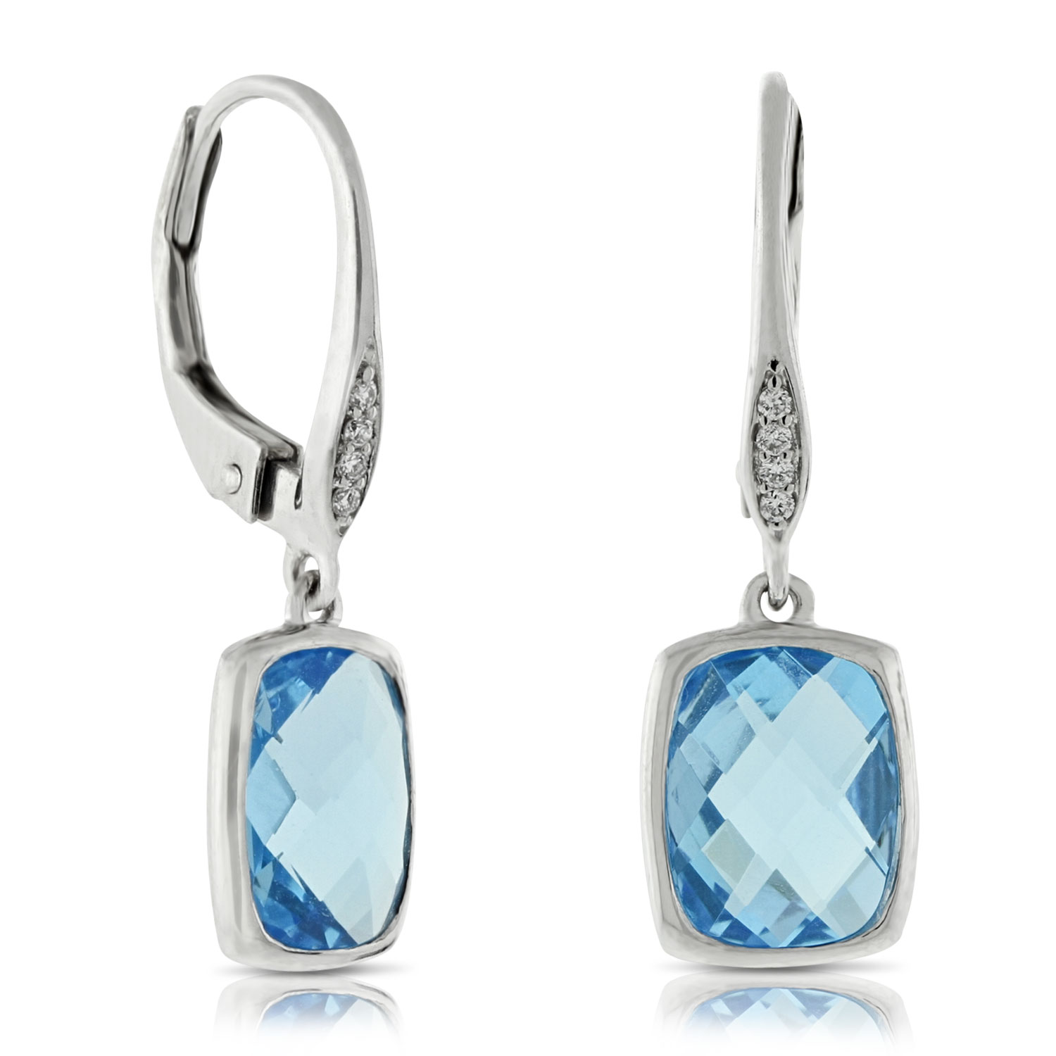 blue topaz and diamond drop earrings