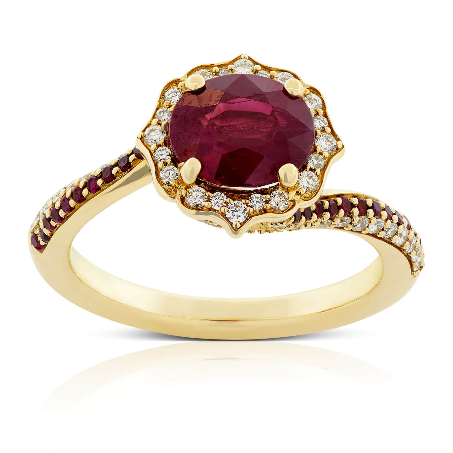 ruby and diamond swirl ring