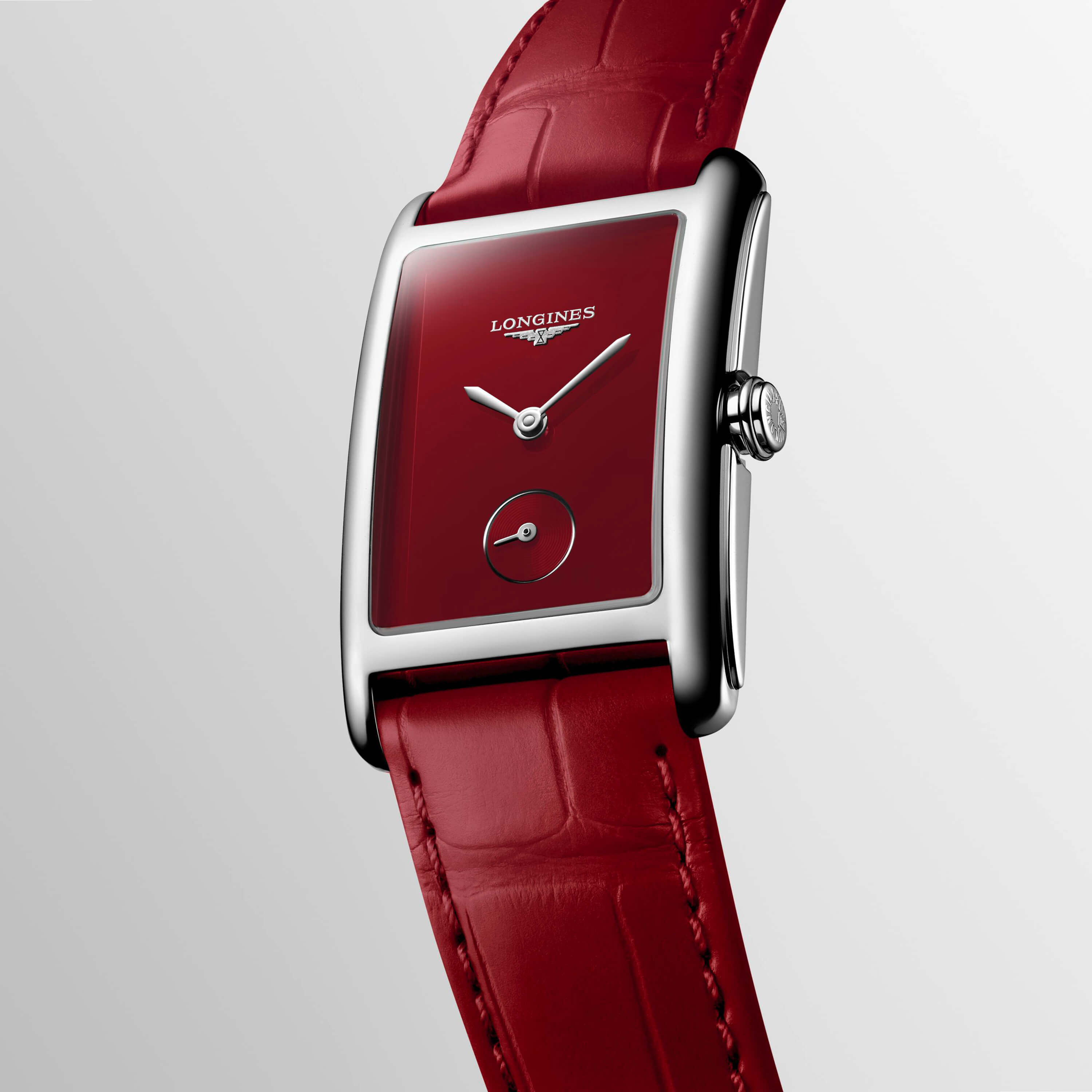 Longines DolceVita Watch Rectangle Red Dial Red Leather Strap 23mm