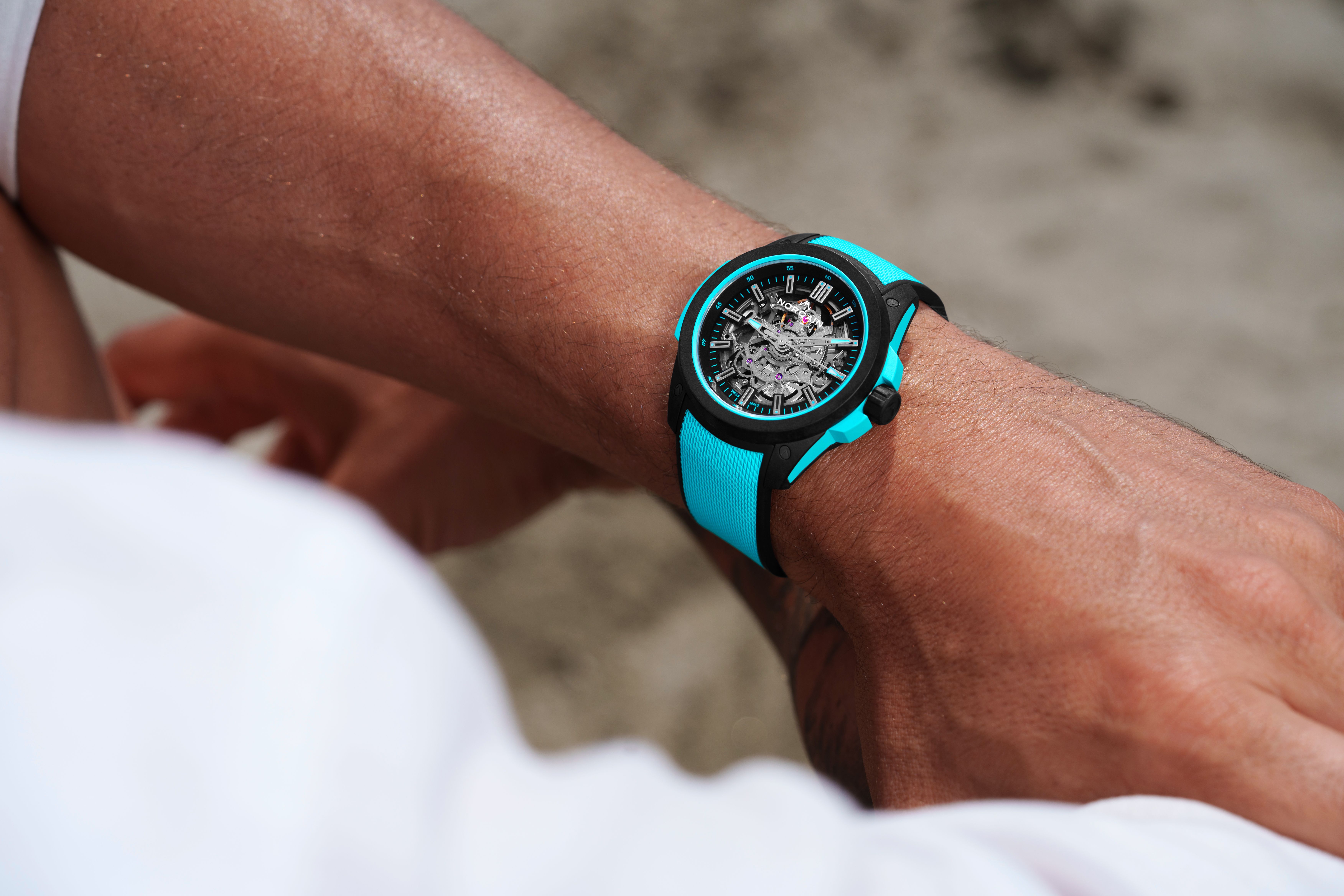 NORQAIN Wild ONE Skeleton Dial Turquoise Strap 42mm