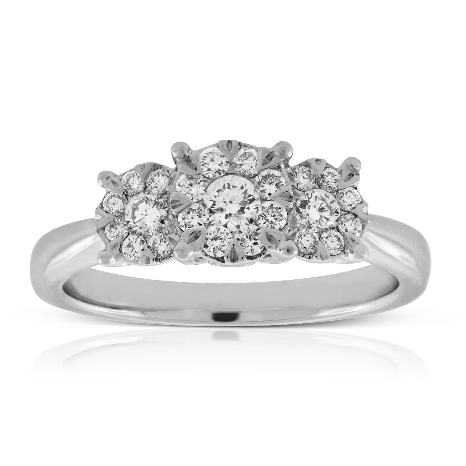 three stone cluster diamond ring