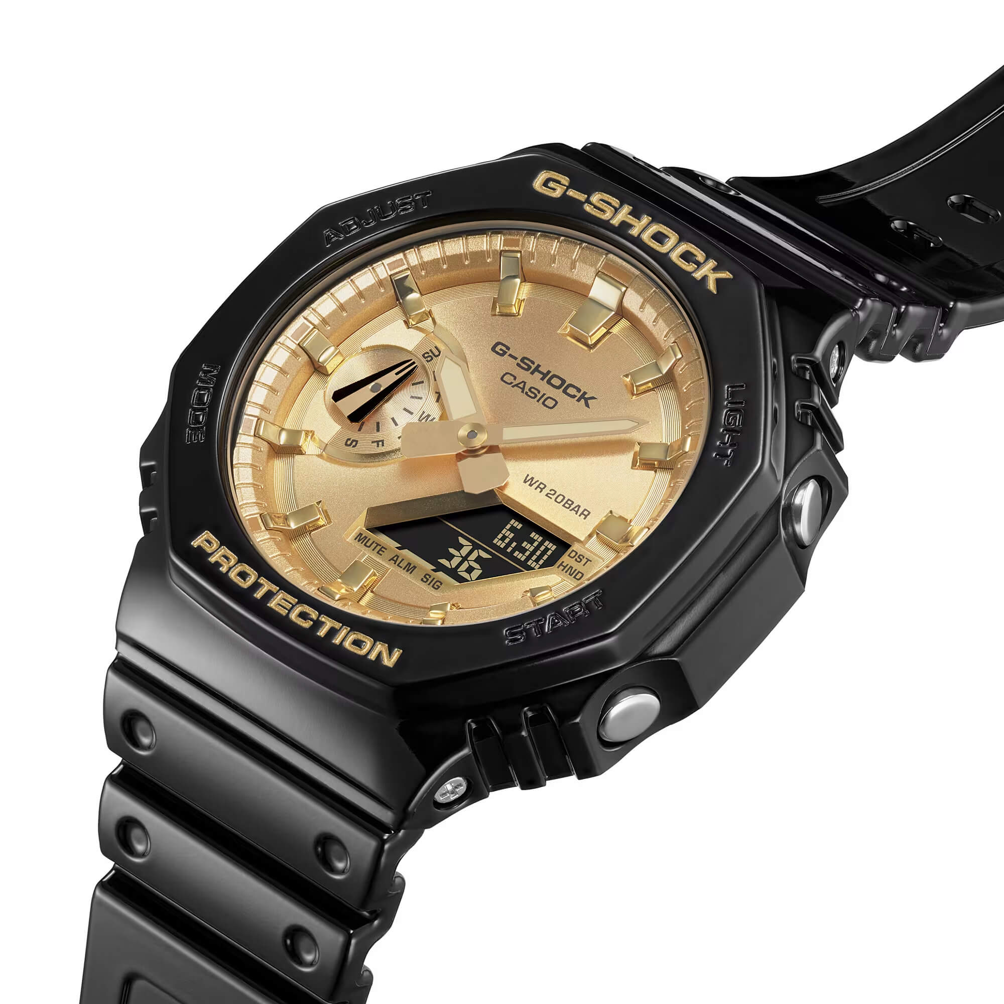 G-Shock 2100 Series Watch Gold-Tone Dial Black Resin Strap, 48.5mm