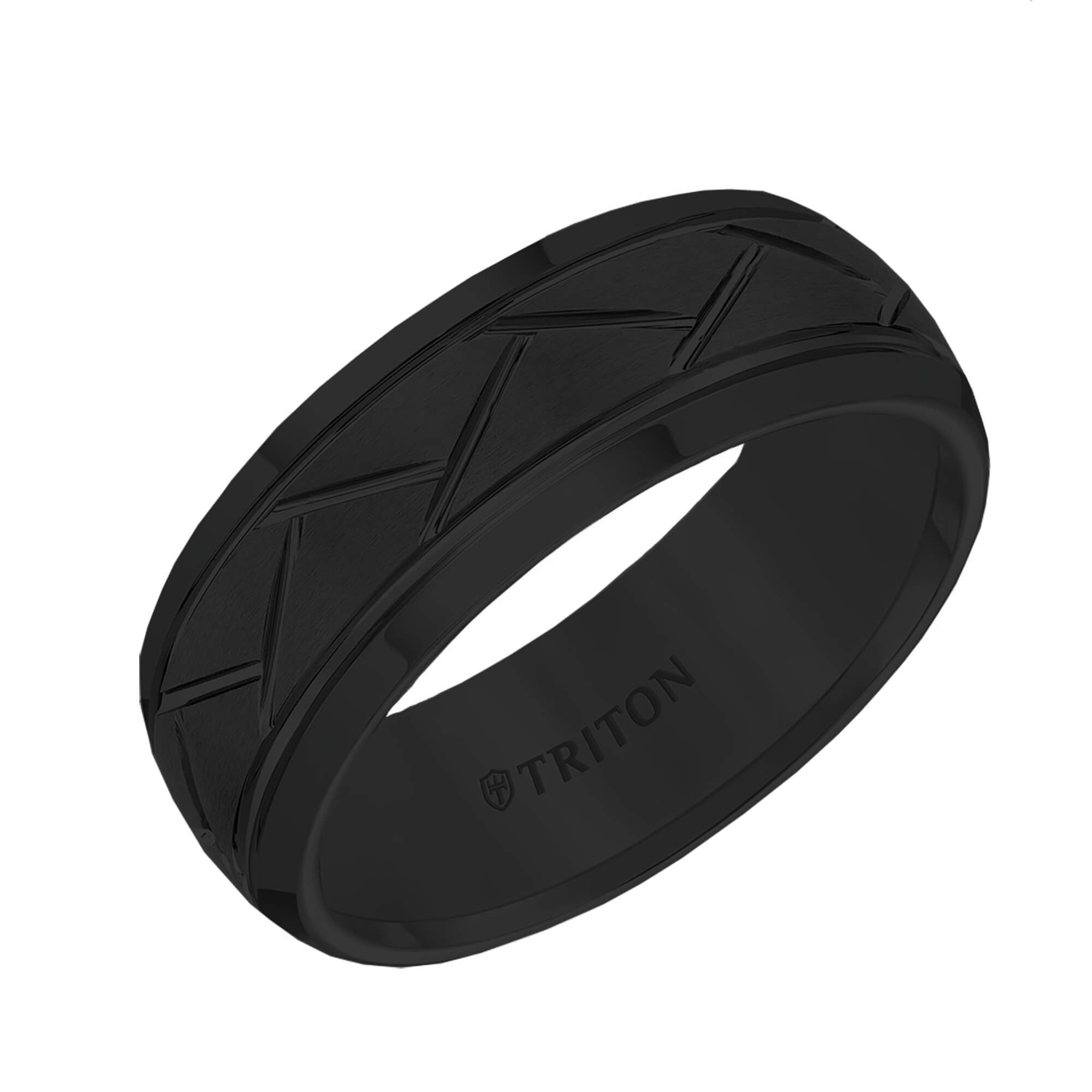 Triton Bevel Edge Domed Diagonal Cuts Wedding Band, 8mm, Tungsten, Men's | Ben Bridge Jewelers