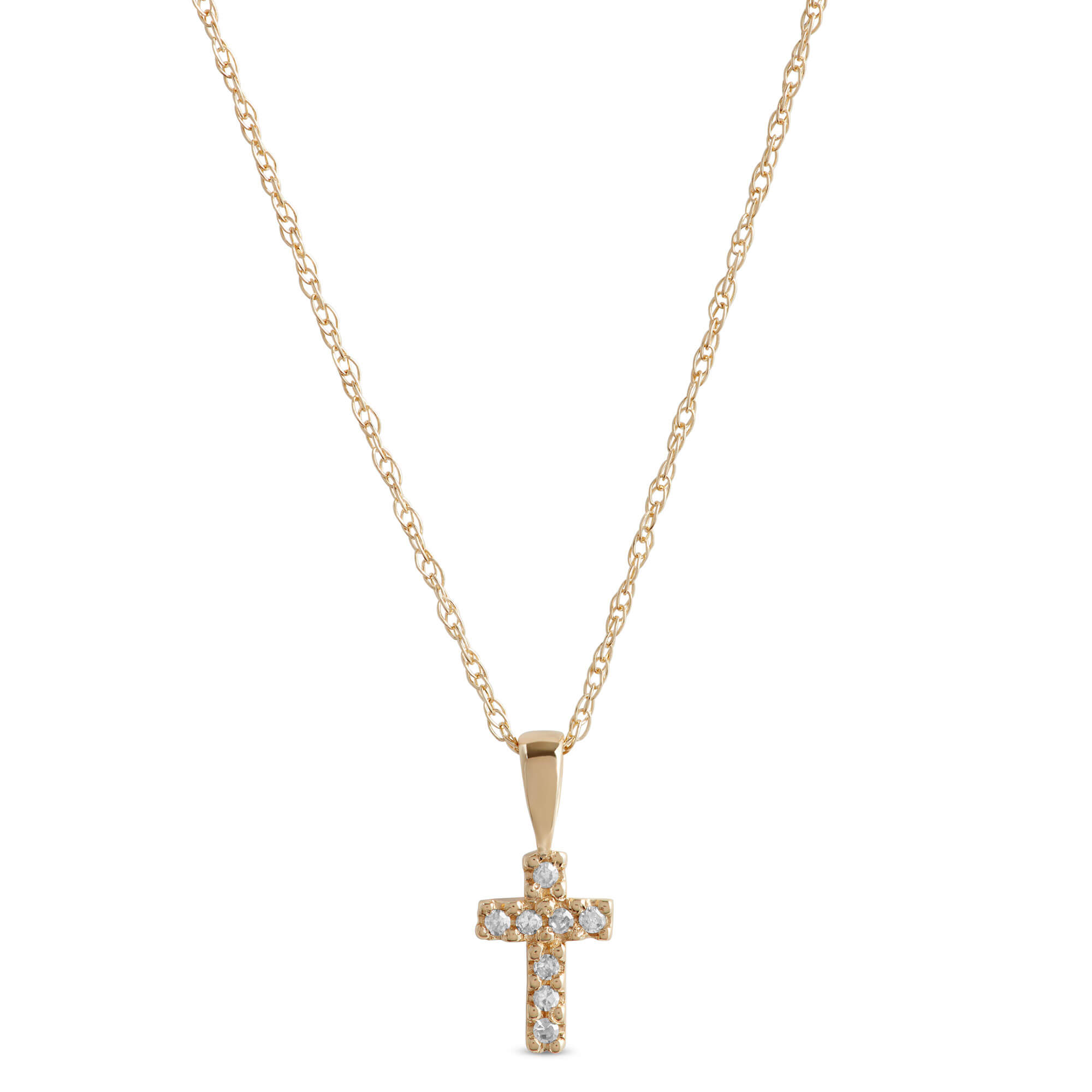 15-Inch Cross Pendant Necklace, 14K Yellow Gold
