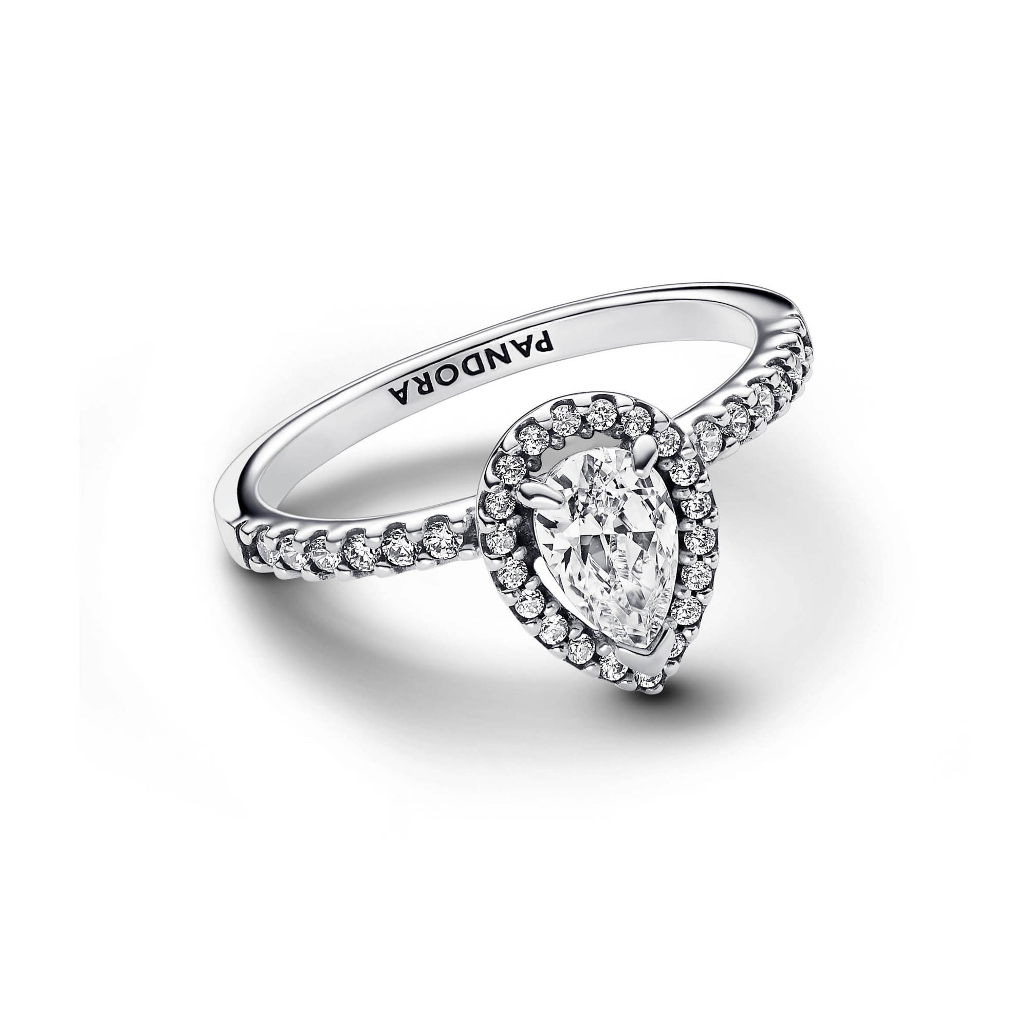 PANDORA Sparkling Teardrop deals Halo Ring 6.0