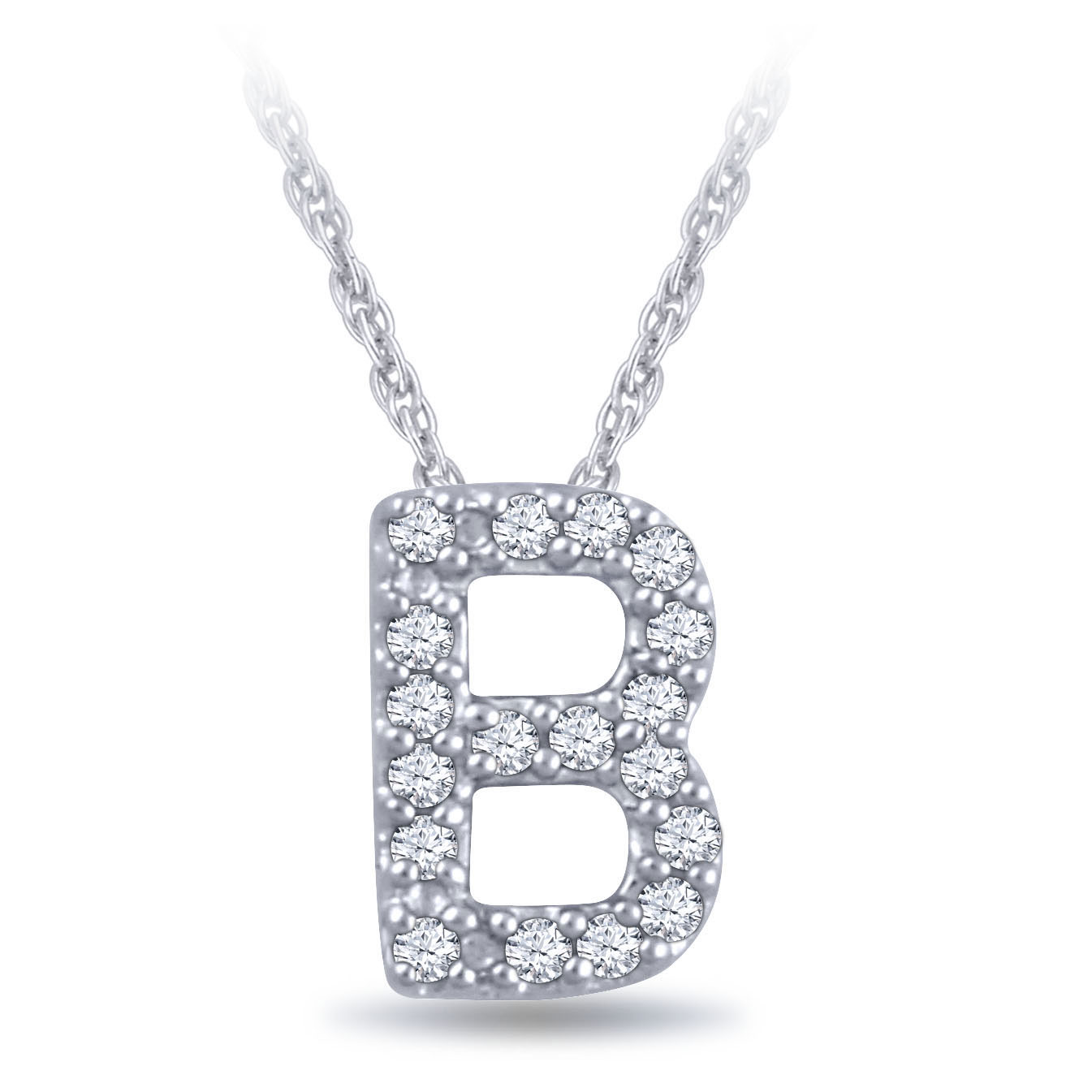 14K White Gold Diamond Initial Necklace, Letter M Necklace – LTB