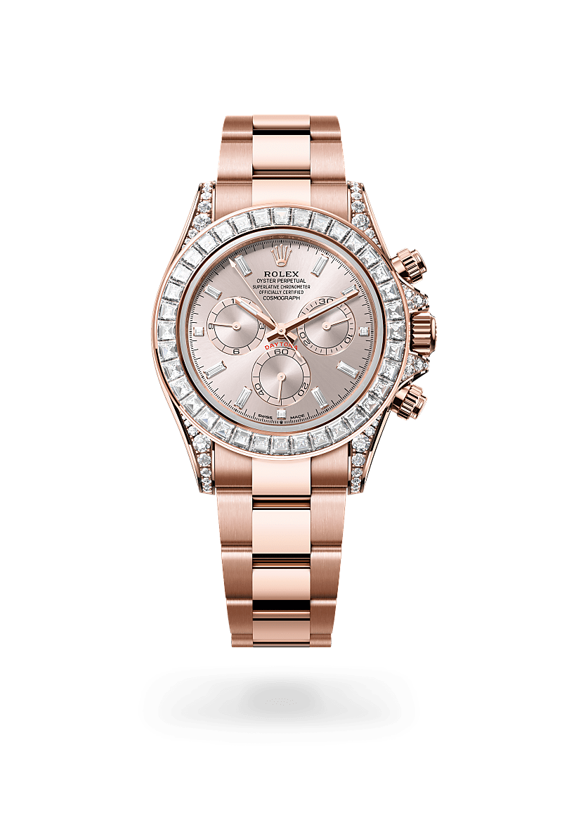 rolex cosmograph daytona in 18 kt everose gold with lugs set
                with diamonds, m126595tbr-0001 - ben bridge