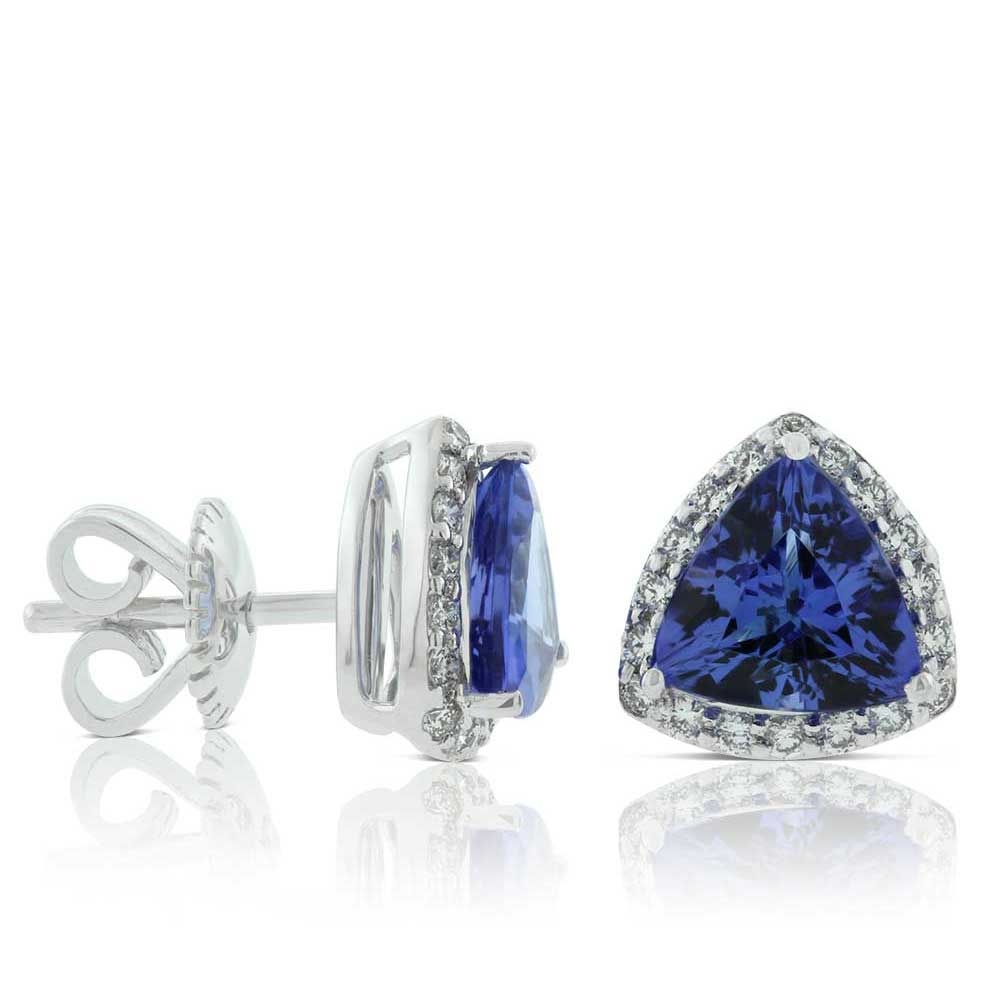 Trillion Cut Tanzanite & Diamond Halo Stud Earrings 14K | Ben Bridge ...