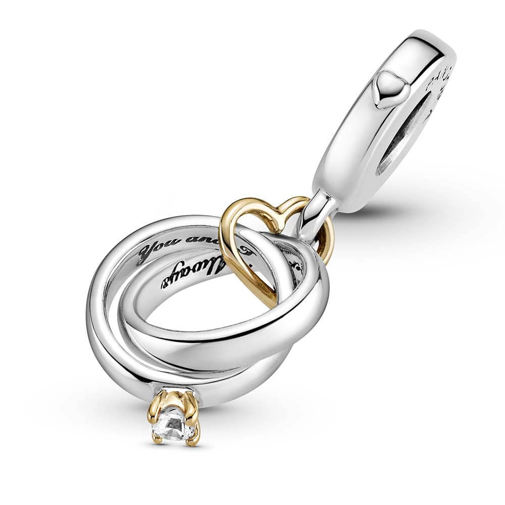 Pandora Two-tone Wedding Rings CZ Dangle Charm, 14K & Silver