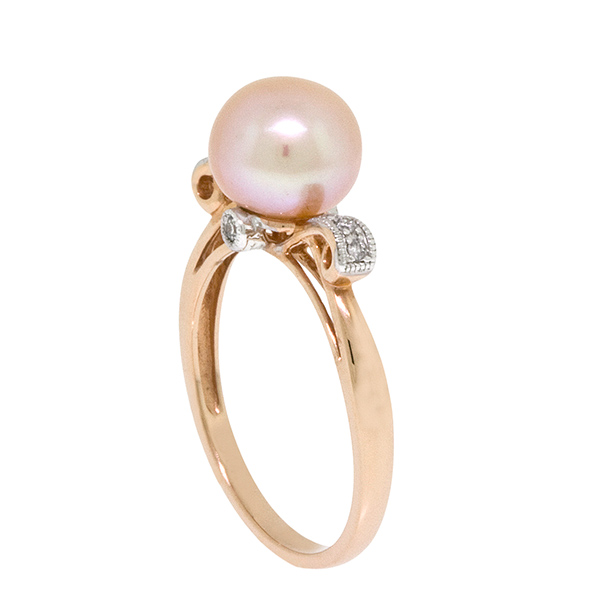Rose Gold Pink Freshwater Cultured Pearl & Diamond Ring 14K | Ben ...