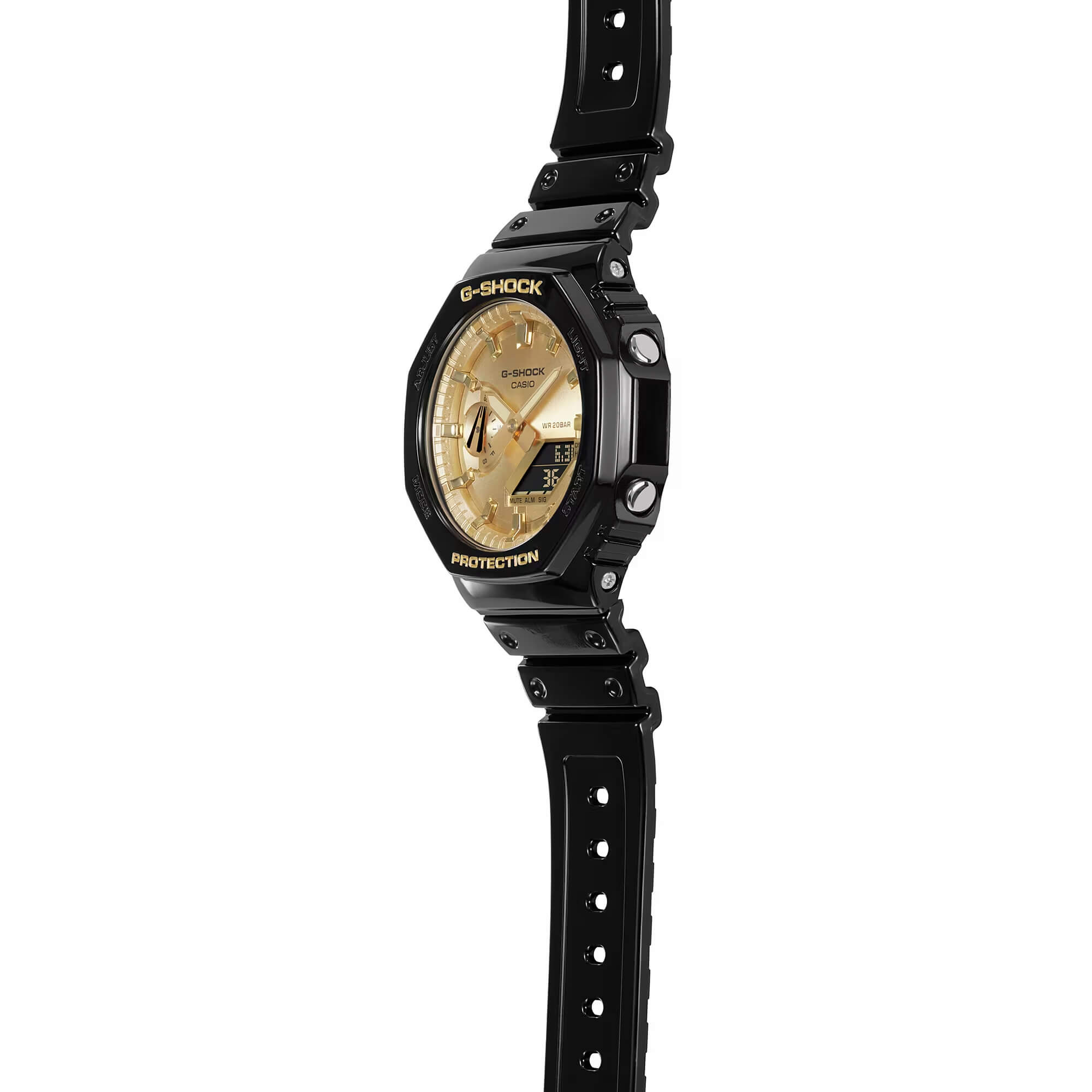 G-Shock 2100 Series Watch Gold-Tone Dial Black Resin Strap, 48.5mm