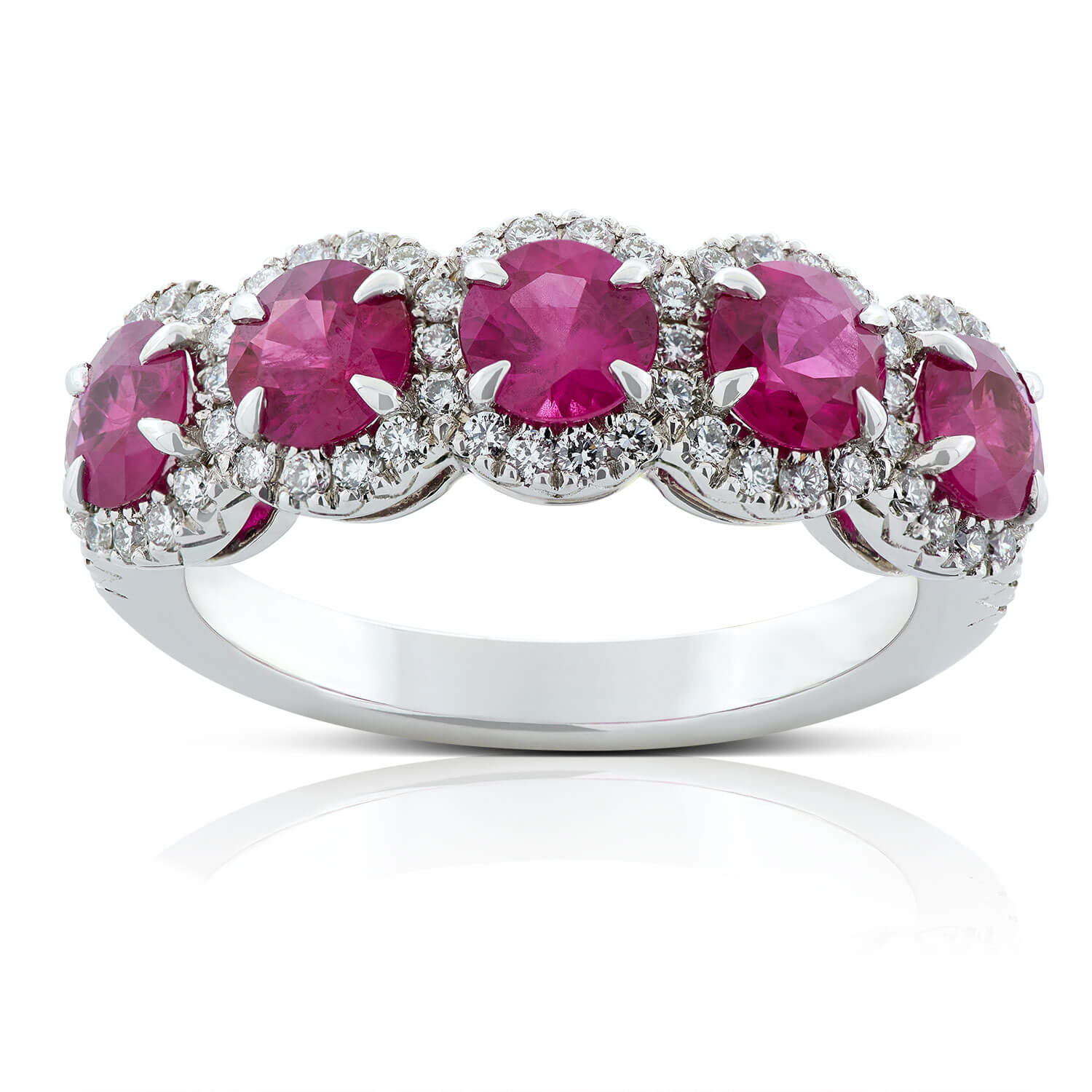 5-Stone Ruby & Diamond Halo Ring 18K | Ben Bridge Jeweler