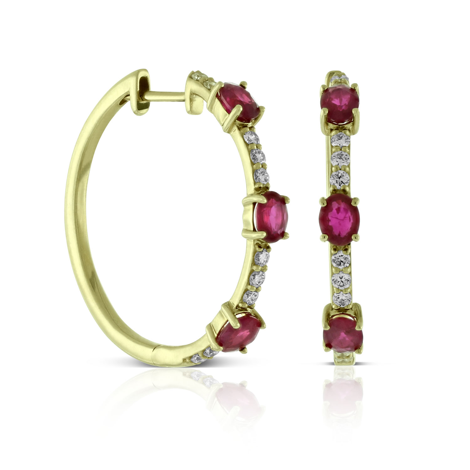 Oval Ruby & Diamond Hoop Earrings 14K | Ben Bridge Jeweler