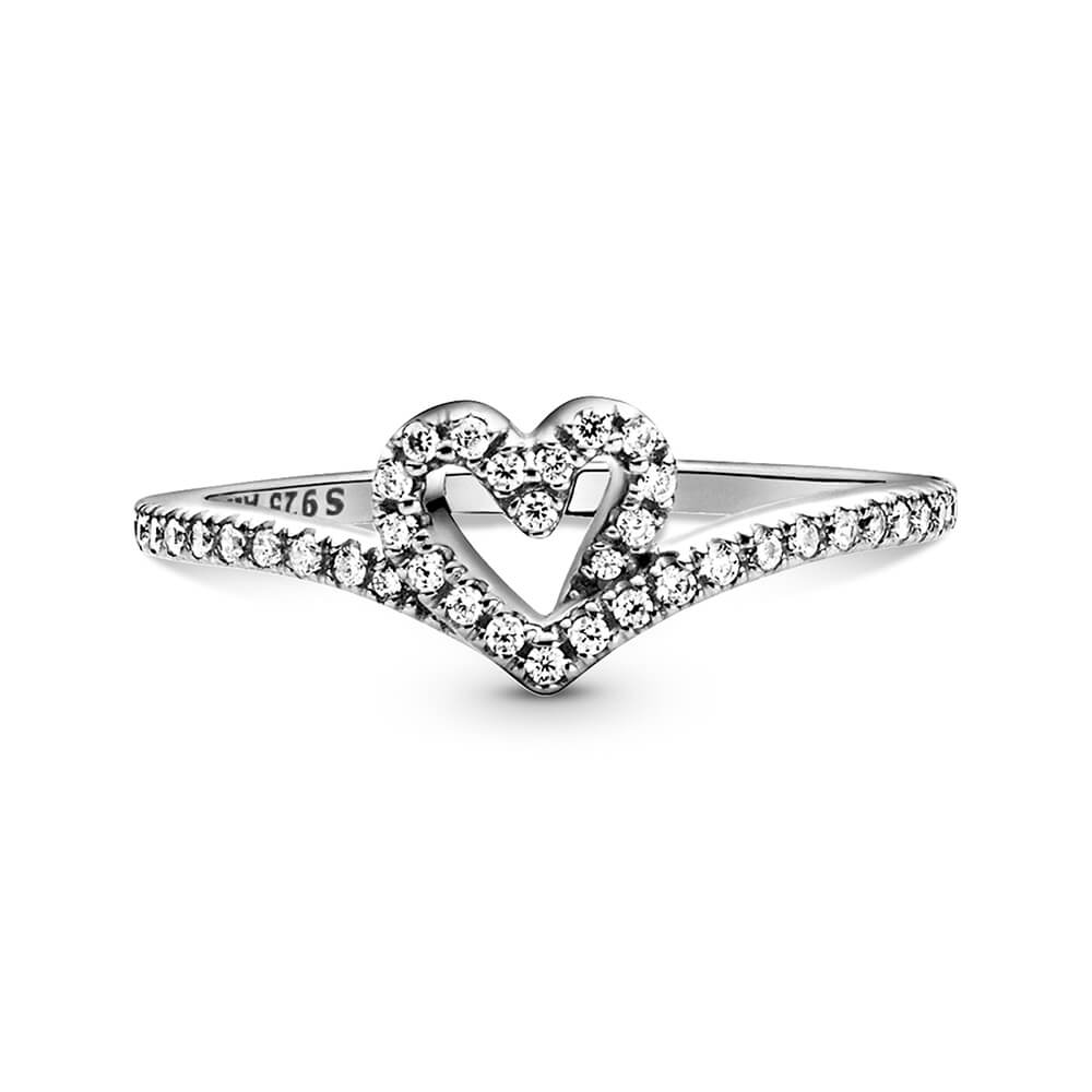 Pandora Sparkling Wishbone Heart CZ Ring