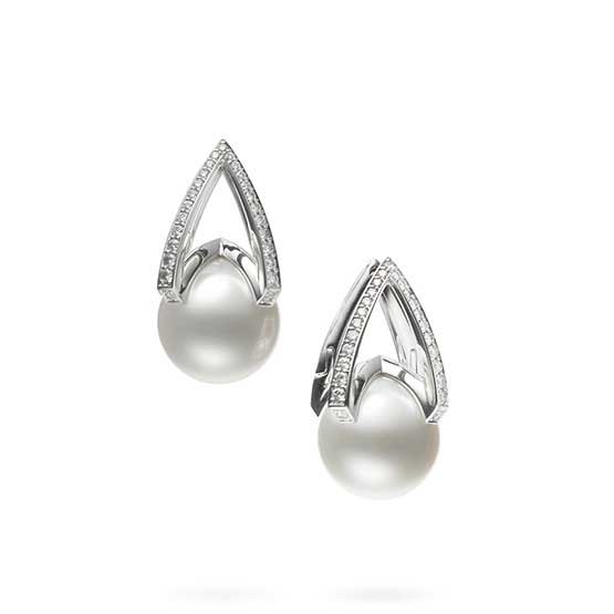 Mikimoto M Collection White South Sea Cultured Pearl & Diamond Earrings ...