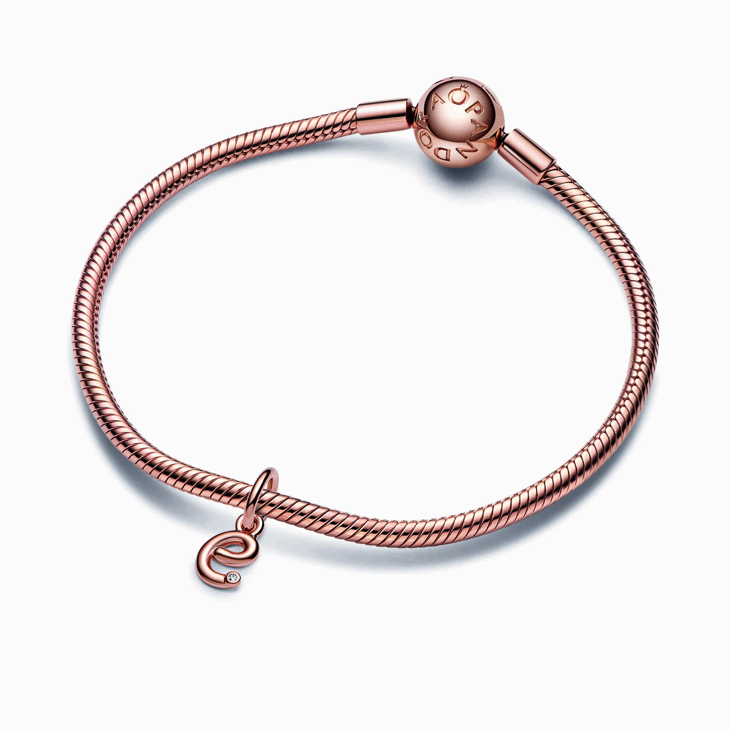 Pandora Letter E Script Alphabet Dangle Charm | Rose Gold-Plated